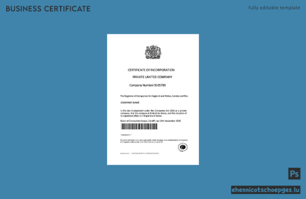 Britische Gründungsurkunde einer privaten Gesellschaft mit beschränkter Haftung (Word und PDF), Version 2 – Beispielvorschau